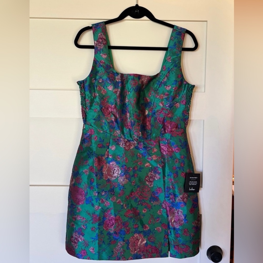 Linden green and purple floral mini dress NWT